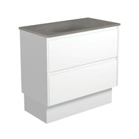 Fienza Amato Satin White 900 Cabinet on Kickboard, Solid Panels, Bevelled Edge , With Moulded Basin-Top - Satori Concrete Satin White Panels