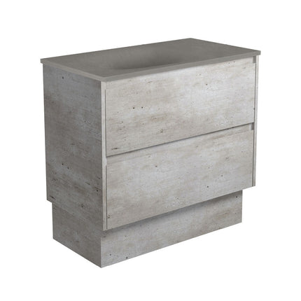 Fienza Amato Industrial 900 Cabinet on Kickboard, Solid Panels, Bevelled Edge , With Moulded Basin-Top - Satori Concrete Industrial Panels