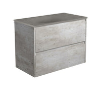 Fienza Amato Industrial 900 Wall Hung Cabinet, 2 Solid Drawers, Bevelled Edge , With Moulded Basin-Top - Satori Concrete Industrial Panels