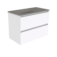 Fienza Quest Gloss White 900 Wall Hung Cabinet, 2 Solid Drawers , With Moulded Basin-Top - Satori Concrete