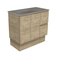 Fienza Edge Scandi Oak 900 Cabinet on Kickboard, Bevelled Edge , With Moulded Basin-Top - Satori Concrete Right Hand Drawer