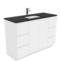 Fienza Fingerpull Gloss White 1200 Cabinet on Kickboard, Solid Doors , With Stone Top - Black Sparkle