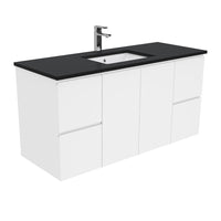 Fienza Fingerpull Gloss White 1200 Wall Hung Cabinet, Solid Doors , With Stone Top - Black Sparkle