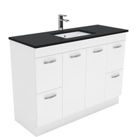 Fienza UniCab Gloss White 1200 Cabinet on Kickboard, Solid Doors , With Stone Top - Black Sparkle