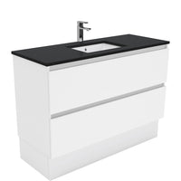 Fienza Quest Gloss White 1200 Cabinet on Kickboard, 2 Solid Drawers , With Stone Top - Black Sparkle