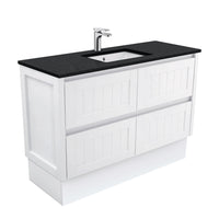 Fienza Hampton Satin White 1200 Cabinet on Kickboard, 2 Solid Drawers , With Stone Top - Black Sparkle