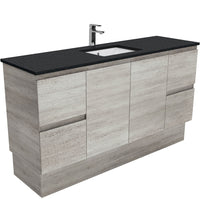 Fienza Edge Industrial 1500 Cabinet on Kickboard, Solid Doors, Bevelled Edge , With Stone Top - Black Sparkle Single Bowl