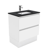 Fienza Quest Gloss White 750 Cabinet on Kickboard, 2 Solid Drawers , With Stone Top - Black Sparkle