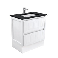 Fienza Hampton Satin White 750 Cabinet on Kickboard, 2 Solid Drawers , With Stone Top - Black Sparkle