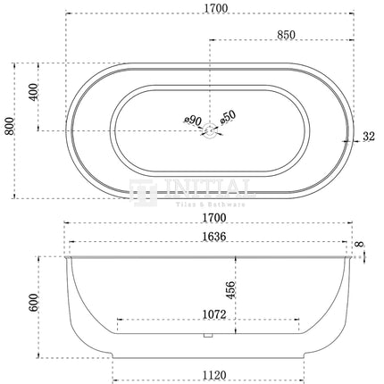 Mayfair Classic 1700 Gloss White Freestanding Bathtub, Oval ,