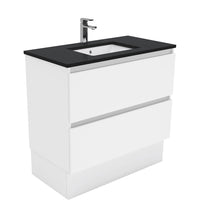 Fienza Quest Gloss White 900 Cabinet on Kickboard, 2 Drawers , With Stone Top - Black Sparkle
