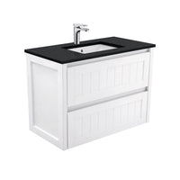 Fienza Hampton Satin White 900 Wall Hung Cabinet, 2 Solid Drawers , With Stone Top - Black Sparkle