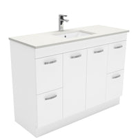 Fienza UniCab Gloss White 1200 Cabinet on Kickboard, Solid Doors , With Stone Top - Crystal Pure