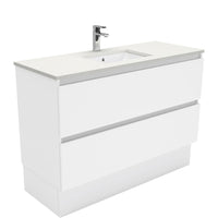 Fienza Quest Gloss White 1200 Cabinet on Kickboard, 2 Solid Drawers , With Stone Top - Crystal Pure