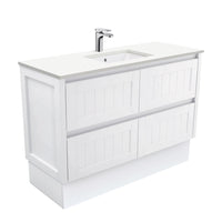 Fienza Hampton Satin White 1200 Cabinet on Kickboard, 2 Solid Drawers , With Stone Top - Crystal Pure