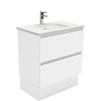 Fienza Quest Gloss White 750 Cabinet on Kickboard, 2 Solid Drawers , With Stone Top - Crystal Pure