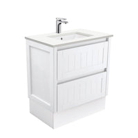 Fienza Hampton Satin White 750 Cabinet on Kickboard, 2 Solid Drawers , With Stone Top - Crystal Pure