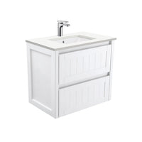 Fienza Hampton Satin White 750 Wall Hung Cabinet, 2 Solid Drawers , With Stone Top - Crystal Pure