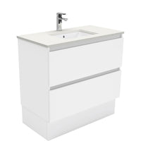 Fienza Quest Gloss White 900 Cabinet on Kickboard, 2 Drawers , With Stone Top - Crystal Pure