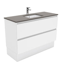 Fienza Quest Gloss White 1200 Cabinet on Kickboard, 2 Solid Drawers , With Stone Top - Dove Grey