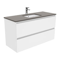 Fienza Quest Gloss White 1200 Wall Hung Cabinet, 2 Solid Drawers , With Stone Top - Dove Grey