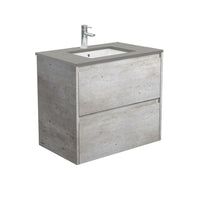 Fienza Amato Industrial 750 Wall Hung Cabinet, Solid Panels, Bevelled Edge , With Stone Top - Dove Grey Industrial Panels