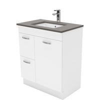 Fienza UniCab Gloss White 750 Cabinet on Kickboard , With Stone Top - Dove Grey Left Hand Drawer