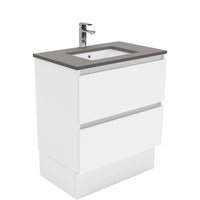 Fienza Quest Gloss White 750 Cabinet on Kickboard, 2 Solid Drawers , With Stone Top - Dove Grey