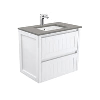 Fienza Hampton Satin White 750 Wall Hung Cabinet, 2 Solid Drawers , With Stone Top - Dove Grey