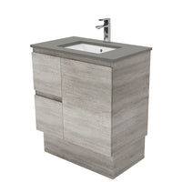 Fienza Edge Industrial 750 Cabinet on Kickboard, Bevelled Edge , With Stone Top - Dove Grey Left Hand Drawer