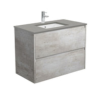Fienza Amato Industrial 900 Wall Hung Cabinet, 2 Solid Drawers, Bevelled Edge , With Stone Top - Dove Grey Industrial Panels
