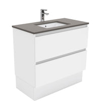 Fienza Quest Gloss White 900 Cabinet on Kickboard, 2 Drawers , With Stone Top - Dove Grey
