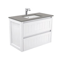 Fienza Hampton Satin White 900 Wall Hung Cabinet, 2 Solid Drawers , With Stone Top - Dove Grey