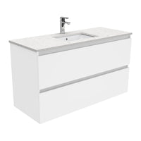 Fienza Quest Gloss White 1200 Wall Hung Cabinet, 2 Solid Drawers , With Stone Top - Bianco Marble