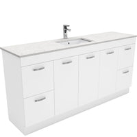 Fienza UniCab Gloss White 1800 Cabinet on Kickboard, Solid Doors , With Stone Top - Bianco Marble Single Bowl
