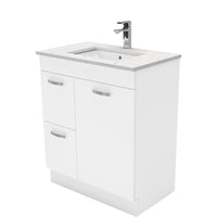 Fienza UniCab Gloss White 750 Cabinet on Kickboard , With Stone Top - Bianco Marble Left Hand Drawer
