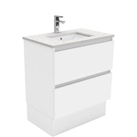 Fienza Quest Gloss White 750 Cabinet on Kickboard, 2 Solid Drawers , With Stone Top - Bianco Marble