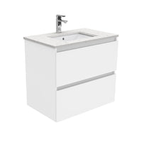 Fienza Quest Gloss White 750 Wall Hung Cabinet, 2 Solid Drawers , With Stone Top - Bianco Marble