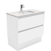 Fienza Quest Gloss White 900 Cabinet on Kickboard, 2 Drawers , With Stone Top - Bianco Marble