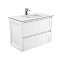 Fienza Hampton Satin White 900 Wall Hung Cabinet, 2 Solid Drawers , With Stone Top - Bianco Marble