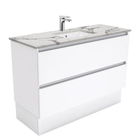Fienza Quest Gloss White 1200 Cabinet on Kickboard, 2 Solid Drawers , With Stone Top - Calacatta Marble