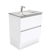 Fienza Quest Gloss White 750 Cabinet on Kickboard, 2 Solid Drawers , With Stone Top - Calacatta Marble