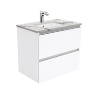 Fienza Quest Gloss White 750 Wall Hung Cabinet, 2 Solid Drawers , With Stone Top - Calacatta Marble
