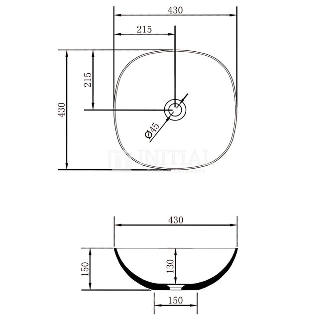 Rolo Matte White Above Counter Basin, Single Bowl, Soft Square, 430X430X150 ,