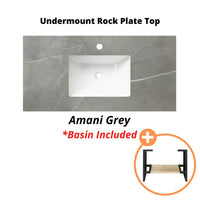 Otti Bruno Series Wall Hung Vanity with Double Basin Soft Close Doors Natural Oak 1200W X 550H X 460D , With Undermount Rock Plate Top - Amani Grey With 1200mm Leg