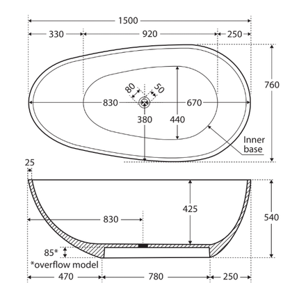 Fienza Bahama 1500 Freestanding Stone Bathtub, Matte White ,
