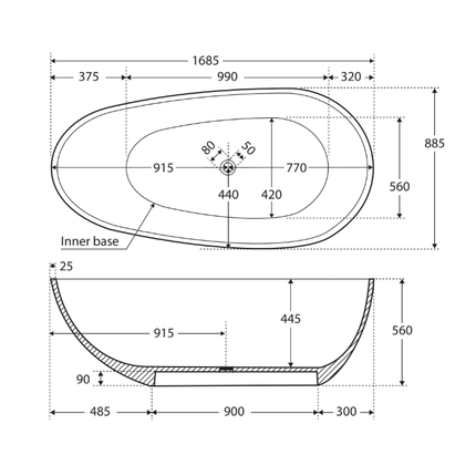 Fienza Bahama 1685 Freestanding Stone Bathtub, Matte White ,