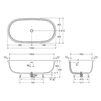 Fienza Rak Washington 1560 Vintage Freestanding Cast Stone Bathtub Matte White ,