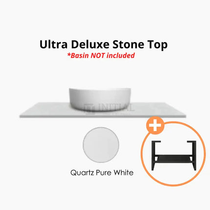 Otti Bruno Series Wall Hung Vanity with 2 Drawers Soft Close Doors Black Oak 600W X 550H X 460D , With Above Counter Ultra Deluxe - Pure White + 600mm Leg