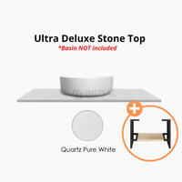 Otti Bruno Series Wall Hung Vanity with Double Basin Soft Close Doors Natural Oak 1200W X 550H X 460D , With Ultra Deluxe Stone Top - Pure White With 1200mm Leg
